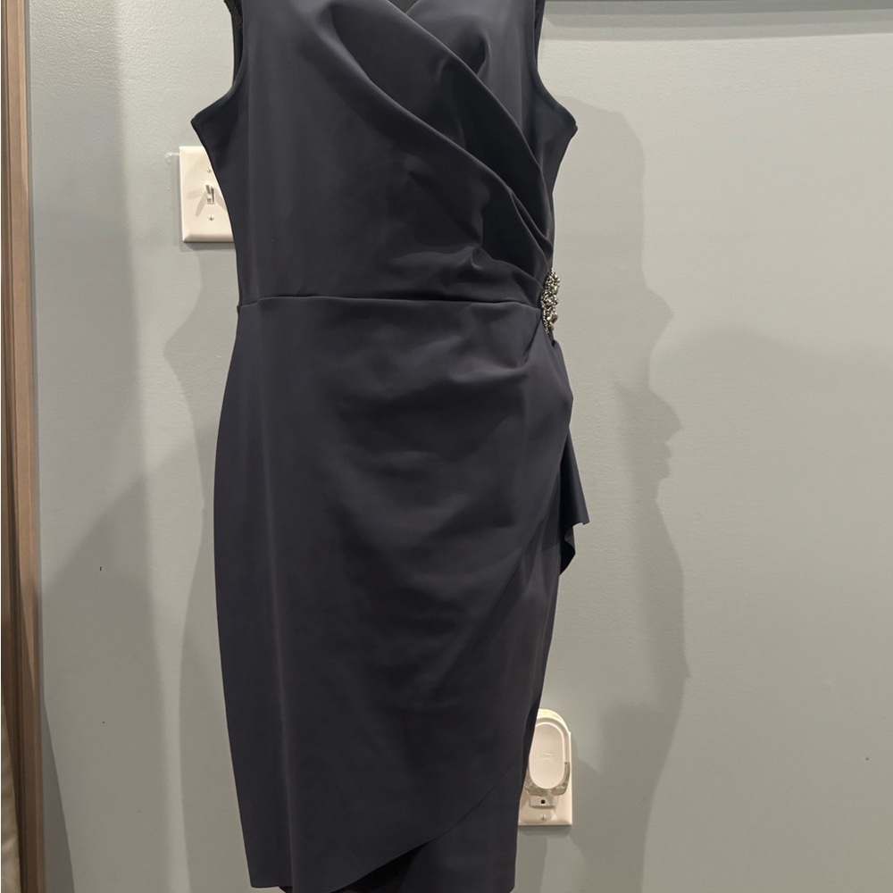 Alex Evenings Navy Blue Beaded Wrap Evening Dress – Size 16
